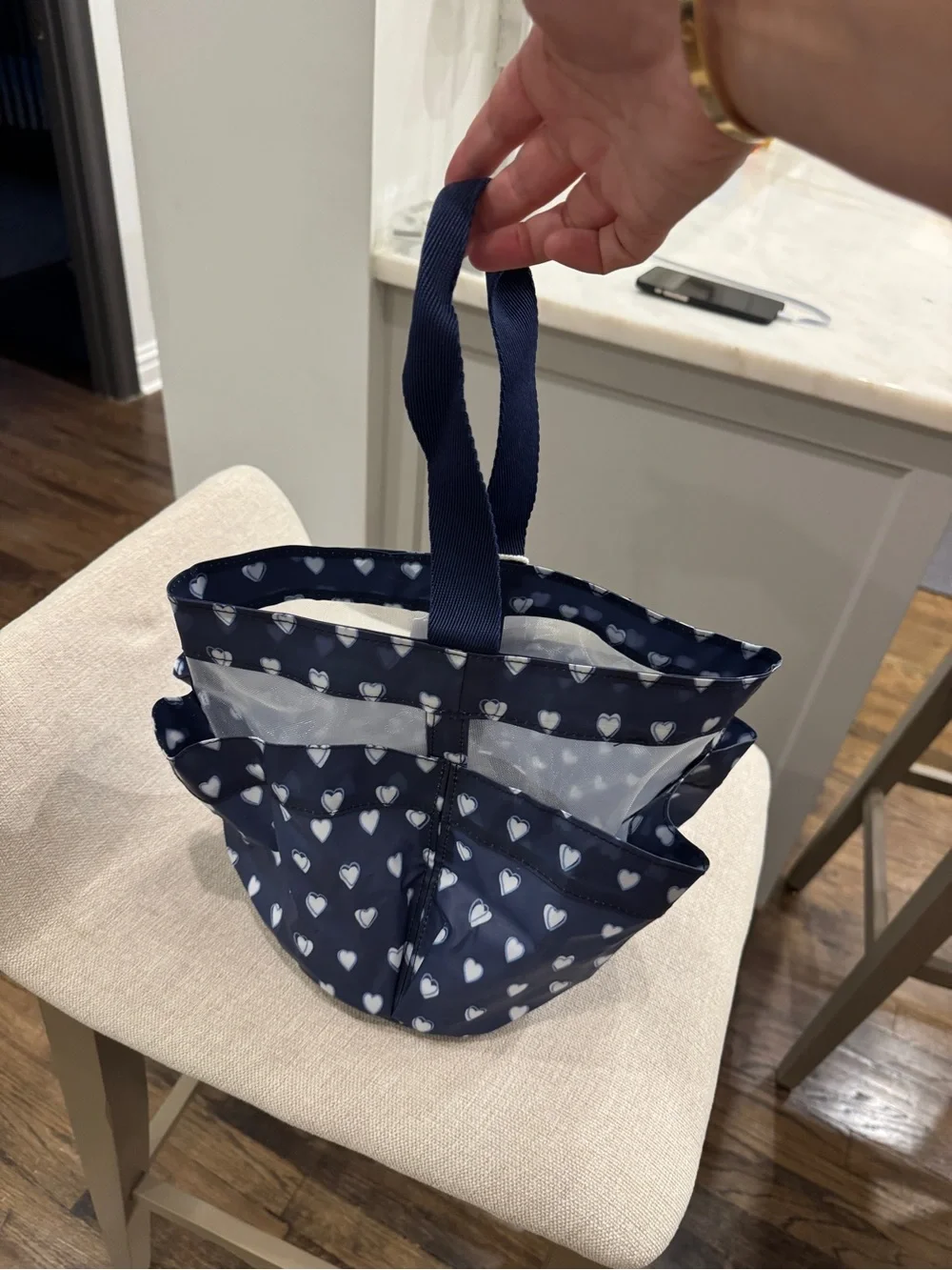Roller Rabbit x Pottery Barn Navy Heart Print Mesh Bath Caddy